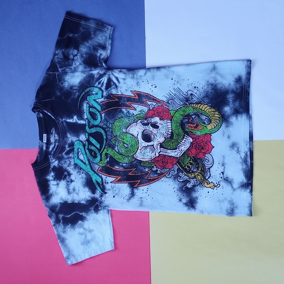 Official Poison Other - Official Poison Skull Roses & Snake Tye Dye Vintage Style Band Tee T-Shirt